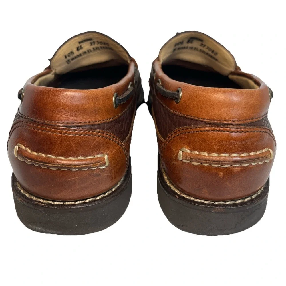 L.L. Bean Allagash Mens 10.5 EE Bison Leather Boat Shoes Slip-On Mock Toe 273080